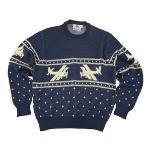 VTG BARNSTORMER Virgin Wool Airplane Sweater XL USA Union Fair Isle Double Knit